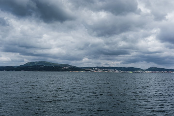 Cloudy sky over the Sado River estuary near Setúbal, Portugal
