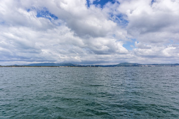 Cloudy sky over the Sado River estuary near Setúbal, Portugal