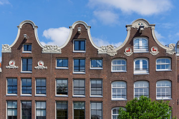 Traditional Dutch houses at Prinsengracht canal in Amsterdam, Netherlands