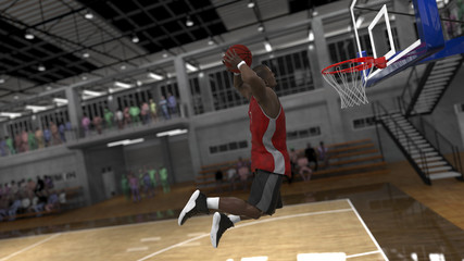 Basketball player showing who has the highest jump in school court 3d render © bekirevren