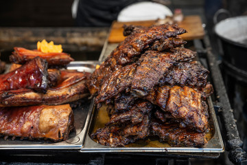Juicy fresh large and mouth-watering pieces of meat in a street fast food Budapest, Hungary.