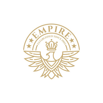 Eagle crown vintage emblem/badge logo design, Luxury line art logo element, Kingdom mascot elegance symbol