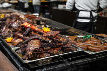 Juicy fresh large and mouth-watering pieces of meat in a street fast food Budapest, Hungary.