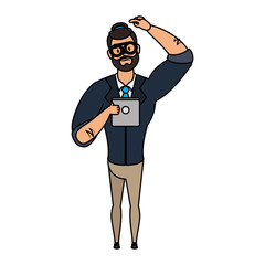 young man bearded with hat and eyeglasses