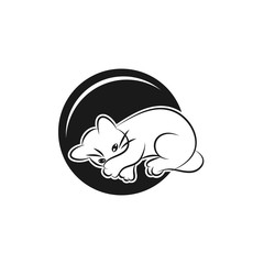 Black Cat sitting smiling Logo design vector template Negative space style. Home pet veterinary clinic store Logotype concept icon