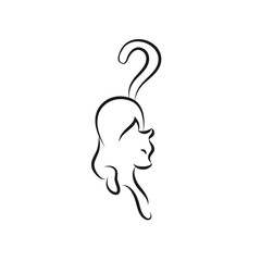 Black Cat sitting smiling Logo design vector template Negative space style. Home pet veterinary clinic store Logotype concept icon