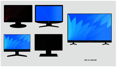 set of lcd tv flat screen or black tv frame or modern blank screen mockup television concept. easy to modify