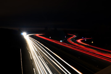 Highway lightpainting. Driven from car headlight light at night.