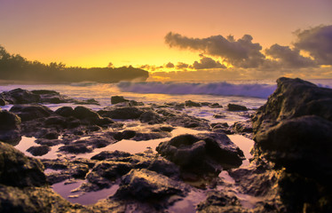 The sunrise over the beach in Kauai, Hawaii