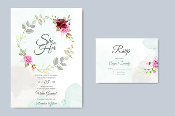 Fototapeta na wymiar beautiful floral wreath wedding card template