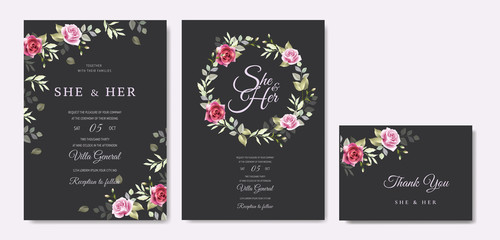 Fototapeta na wymiar beautiful floral wreath wedding card template