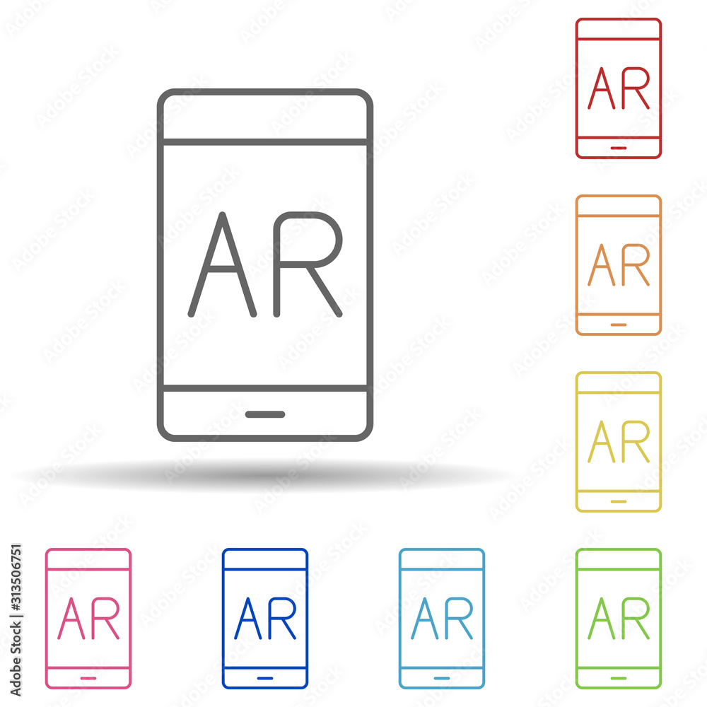 Aufkleber augmented reality, mobile in multi color style icon. simple thin line, outline vector of augmented r