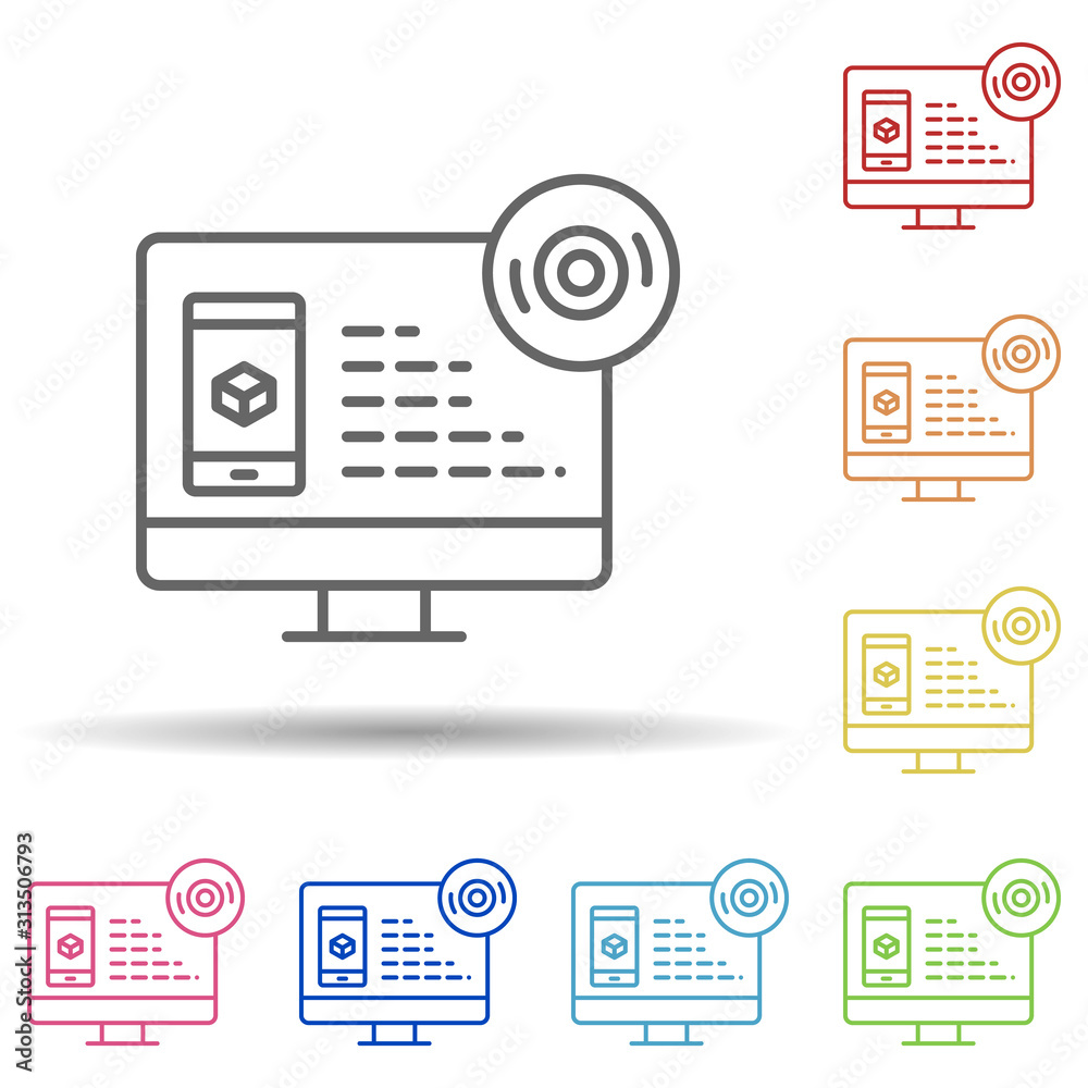 Aufkleber augmented reality, mobile, disk in multi color style icon. simple thin line, outline vector of augme