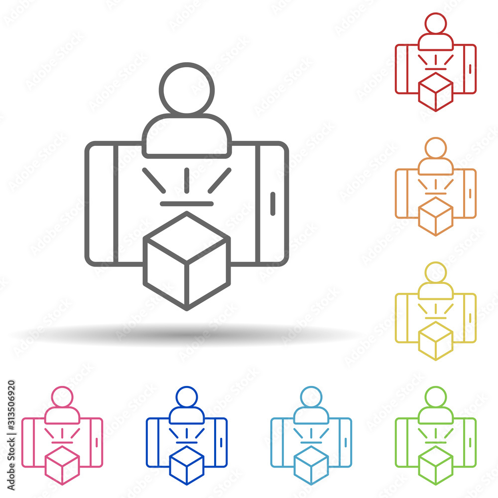 Poster augmented reality, hologram, mobile in multi color style icon. simple thin line, outline vector of a