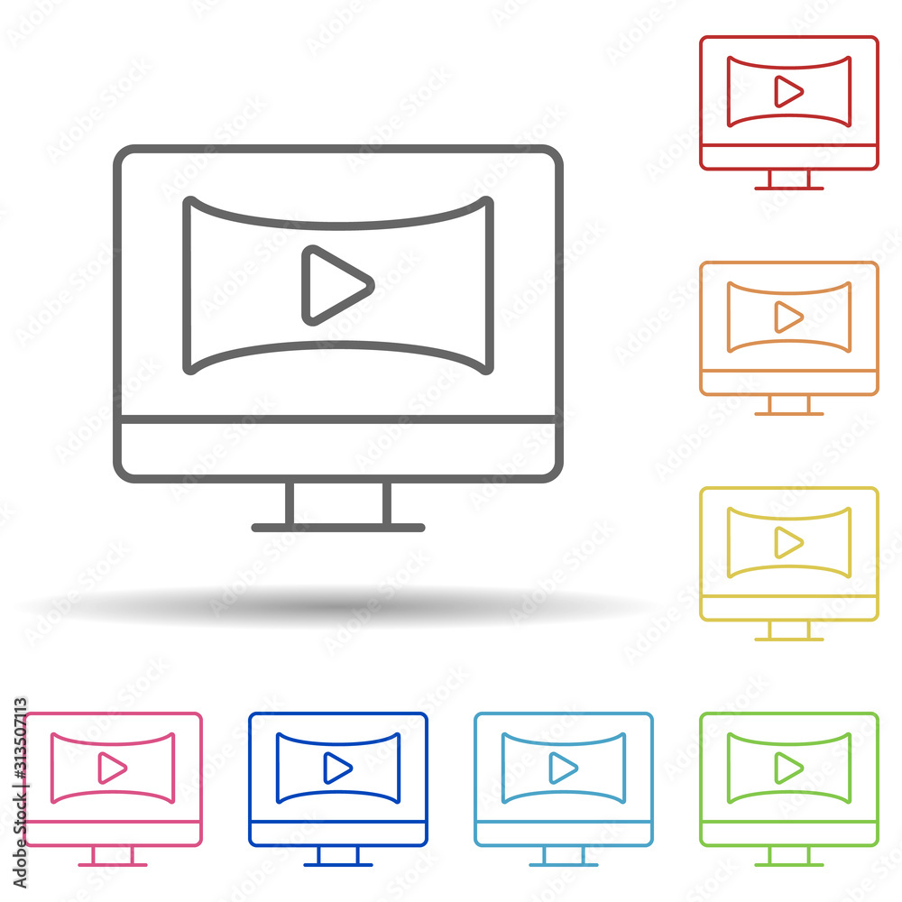 Poster monitor, panoramic, video in multi color style icon. simple thin line, outline vector of augmented r