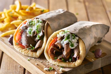 Printed kitchen splashbacks Food two greek gyros with shaved lamb and french fries