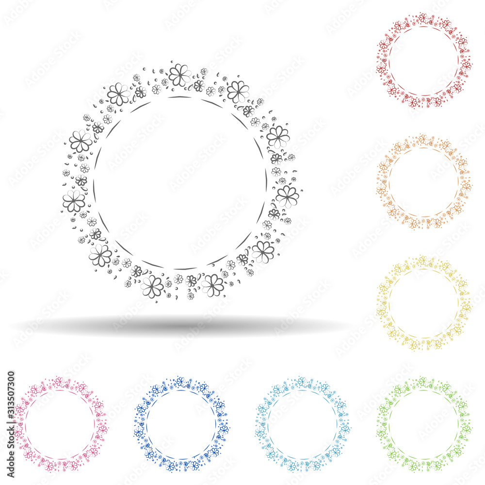 Aufkleber flower round background, hand drawn in round in multi color style icon. simple thin line, outline ve
