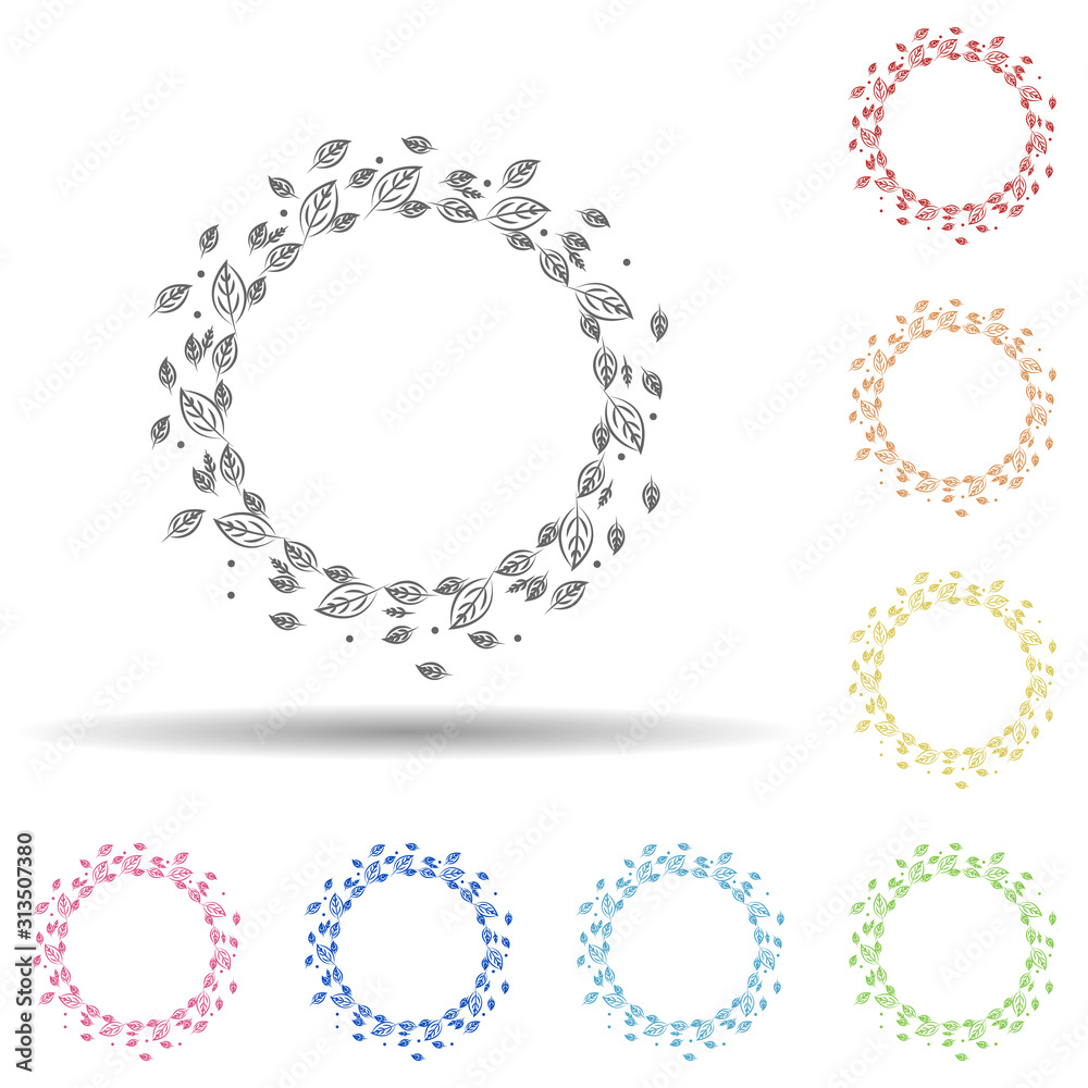 Aufkleber leaf round background, hand drawn in round in multi color style icon. simple thin line, outline vect