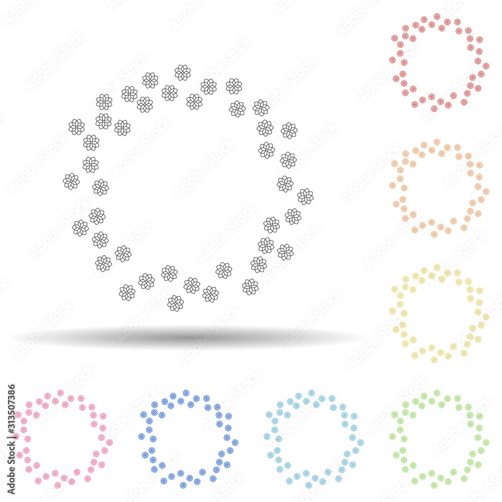 Aufkleber flower round background, hand drawn in round in multi color style icon. simple thin line, outline ve