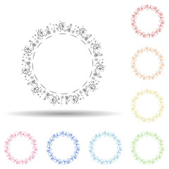 Flower round background, hand drawn in round in multi color style icon. Simple thin line, outline vector of background for text icons for ui and ux, website or mobile application