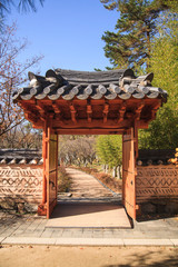 Traditional door, wall and roof korean style in south korea