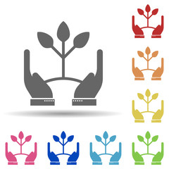 Hand, sprout, benevolence in multi color style icon. Simple glyph, flat vector of business icons for ui and ux, website or mobile application