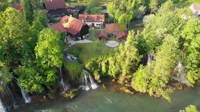 Aerial view of Rastoke in Croatia - a village of waterfalls and watermmills