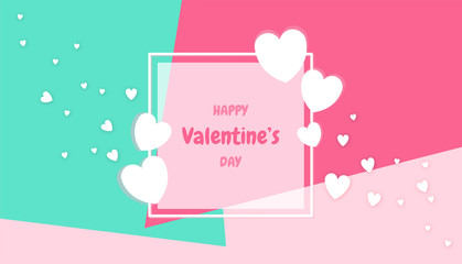 Valentine followed by banner. Valentine's day concept frame. Vector illustration. 3d white hearts on geometric background. Cute love sale poster or greeting card