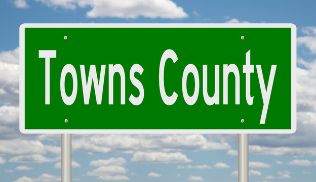 Rendering of a green 3d highway sign for Towns County
