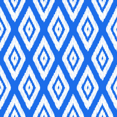 Seamless blue and white vintage ikat diamonds outline textile pattern vector