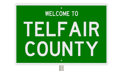 Rendering of a green 3d highway sign for Telfair County