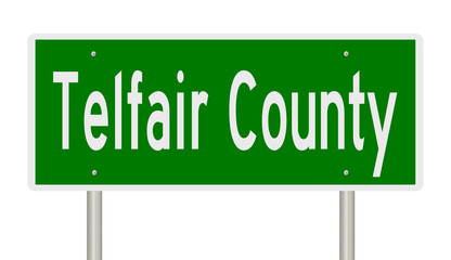 Rendering of a green 3d highway sign for Telfair County