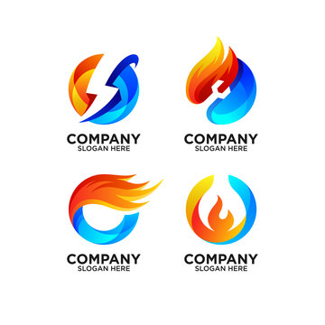 set collection colorful fire and ice logo