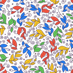 Cute vector leaf seamless vector pattern. Abstract print with leaves. Elegant beautiful nature ornament for fabric, wrapping and textile. Colorful doodle leaf pattern