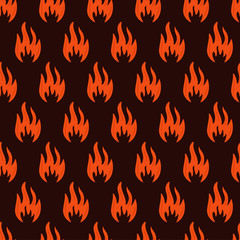 Fire symbols seamless pattern. Vector illustration. Spurts of flame. Red, orange fire symbol. Vector fire seamless background for web pages, wallpaper, packaging.