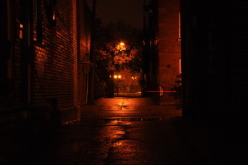 Dimly lit street at night