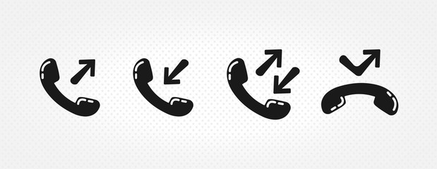 Phone icon. incoming call, outgoing call, missed call icon on white background