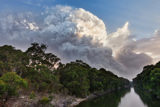 Pyro-cumulonimbus formed over the Currowan fire just before the southerly hit around 19:30-20:00. these photos was taken at Fitzroy falls looking towards nowra and kangaroo valley, NSW, Australia. 