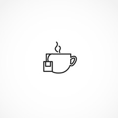 tea bag, hot cup of tea icon on white background