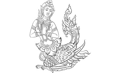 Fototapeta na wymiar hai traditional tattoo, Thai traditional painting in temple, vector Thai traditional tattoo vector