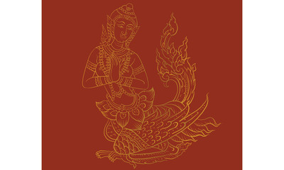 hai traditional tattoo, Thai traditional painting in temple, vector Thai traditional tattoo vector