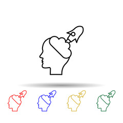 Head, creative, rocket multi color style icon. Simple thin line, outline vector of creative thinking icons for ui and ux, website or mobile application