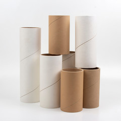 cardboard and paper tubes and pipes on a white background
