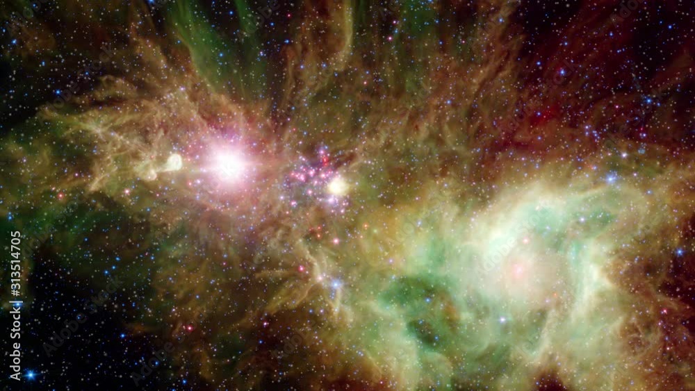 Wall mural stellar formation nursery area in outer space nebula with bright flare light explosion and moving st