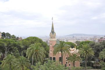 Fototapeta premium view of the city and church in Barcelona Spain