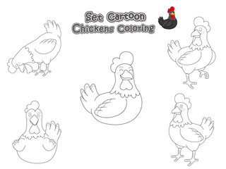 Coloring the Cute Chickens Cartoon Set. Educational Game for Kids. Vector illustration With Cartoon Funny Animal Frame