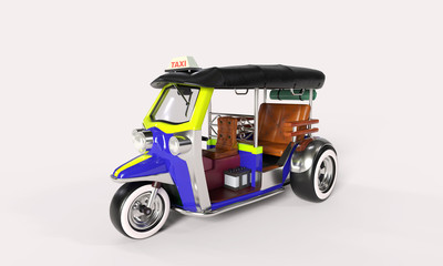  illustration, 3d rendering of a tuk tuk ,Thailand Taxi on a white background.