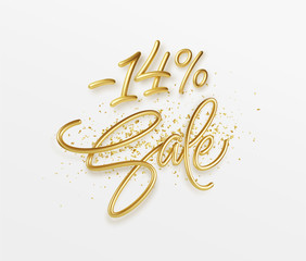 Advertising with sale golden lettering. Valentines day holliday poster. Shopping promotion design. Realistic 3d illustration. Vector illustration