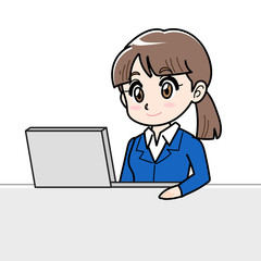 パソコン操作する若い女性事務員