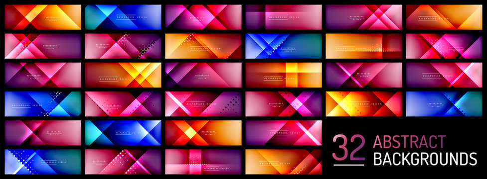Mega set of abstract backgrounds - squares and lines compositions created with lights and shadows. Technology or business digital templates